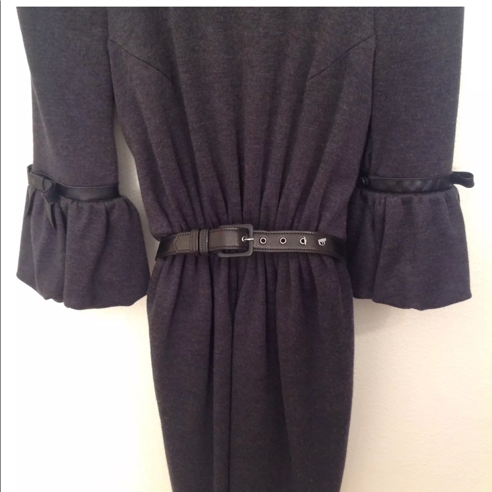 Andrew GN Dress Wool Bell Sleeve Pleated Shift - Picture 3 of 8